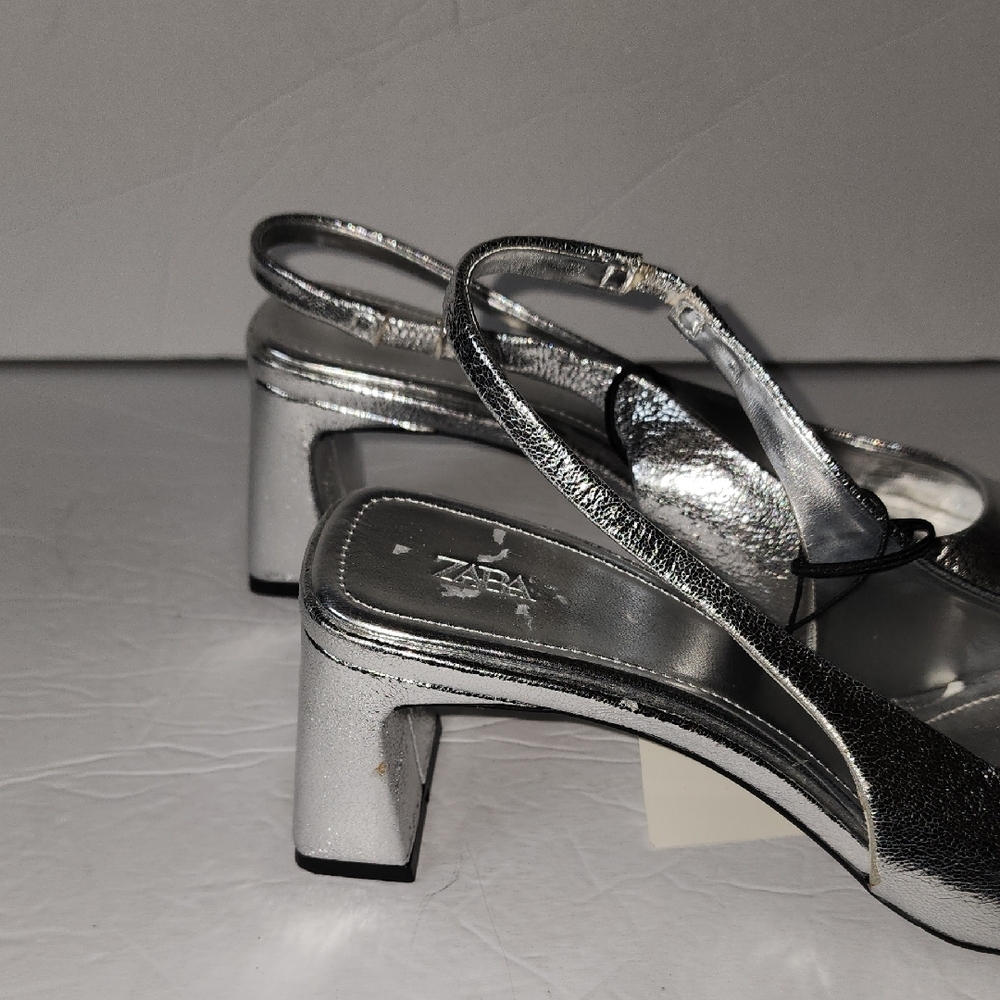 Zara Silver Heeled Slingback Shoes - Picture 8 of 8